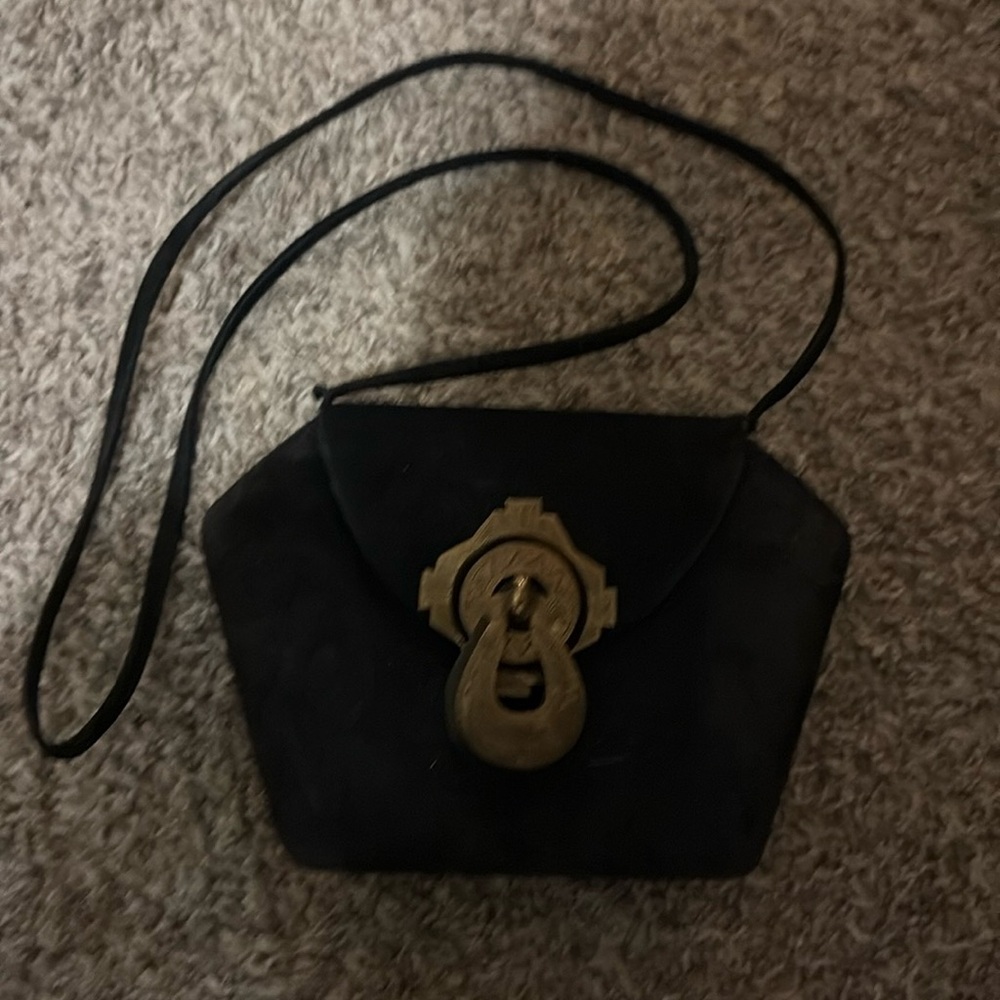 John‎ Michael Richardson Suede Crossbody Western Style Black w/ Brass Hardware
